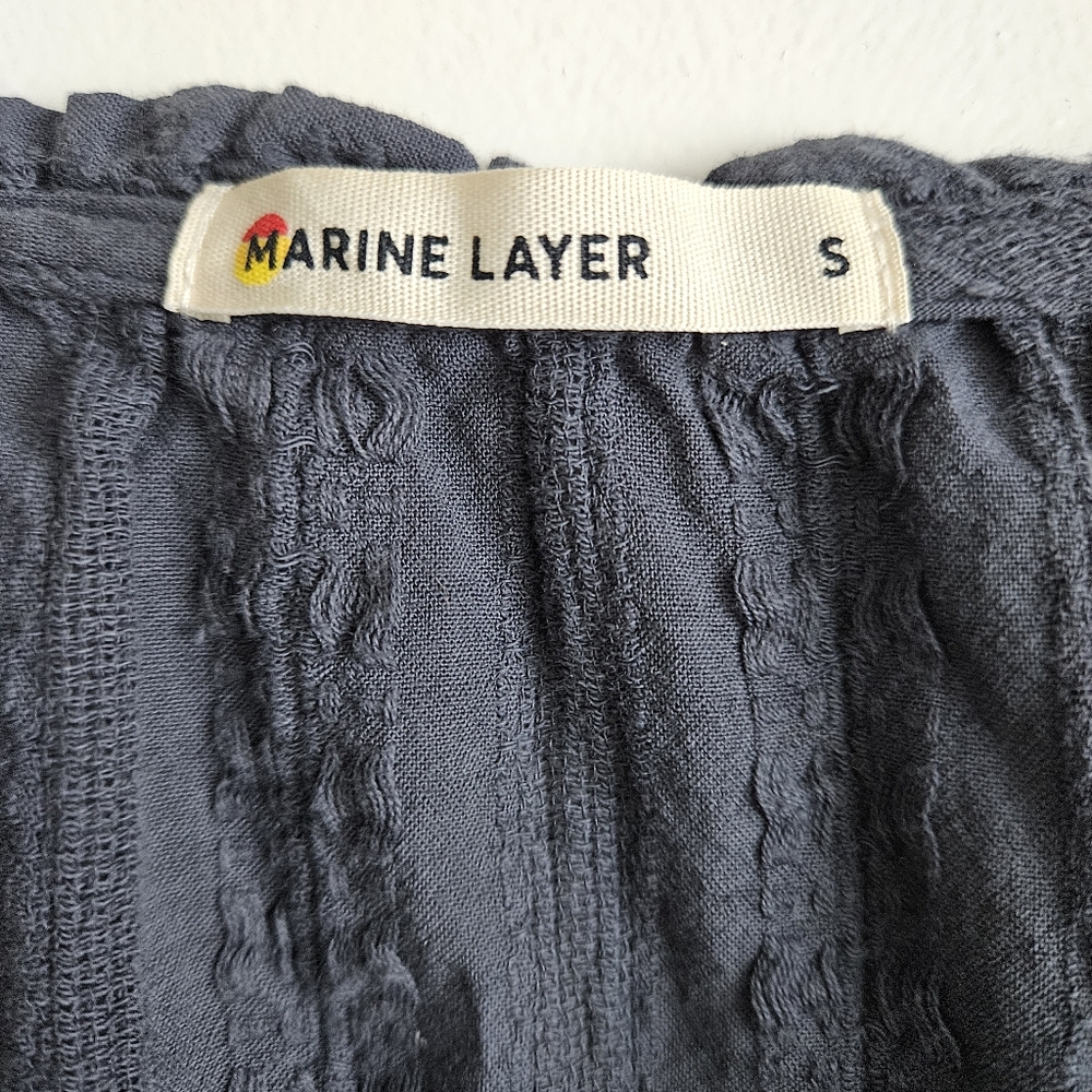Marine Layer Lana 100% Cotton Navy Textured Splitneck Top Short Sleeve Sz Small - Picture 3 of 7
